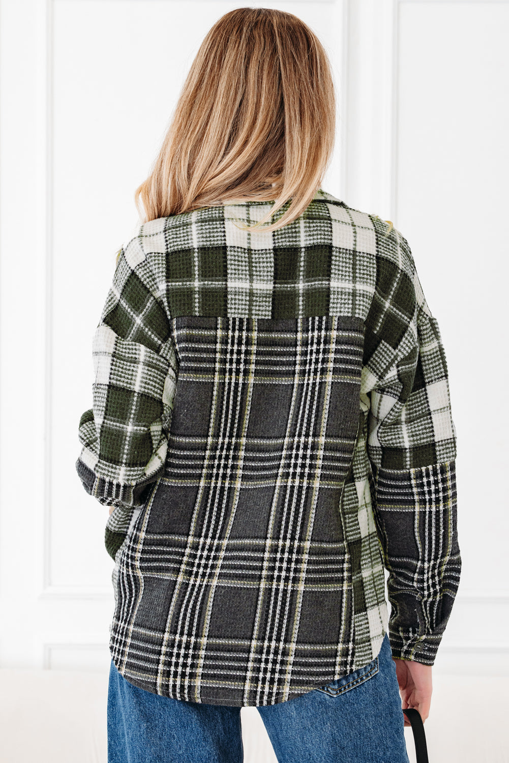 Plaid Textured Knit Button-Up Shacket