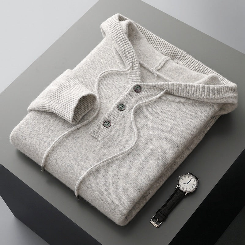 Men's Relaxed Fit Knit Button Hoodie Sweater - Modern Casual Pullover