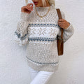 Women’s Snowflake Pullover Sweater Cozy Knit Half-Turtleneck Top - Image 2