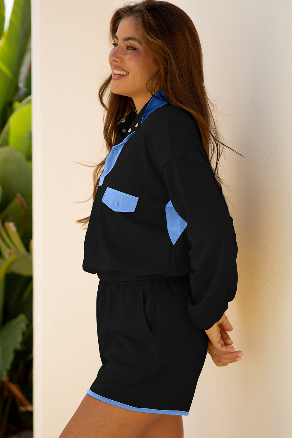Colorblock Patchwork Pullover and Shorts Set