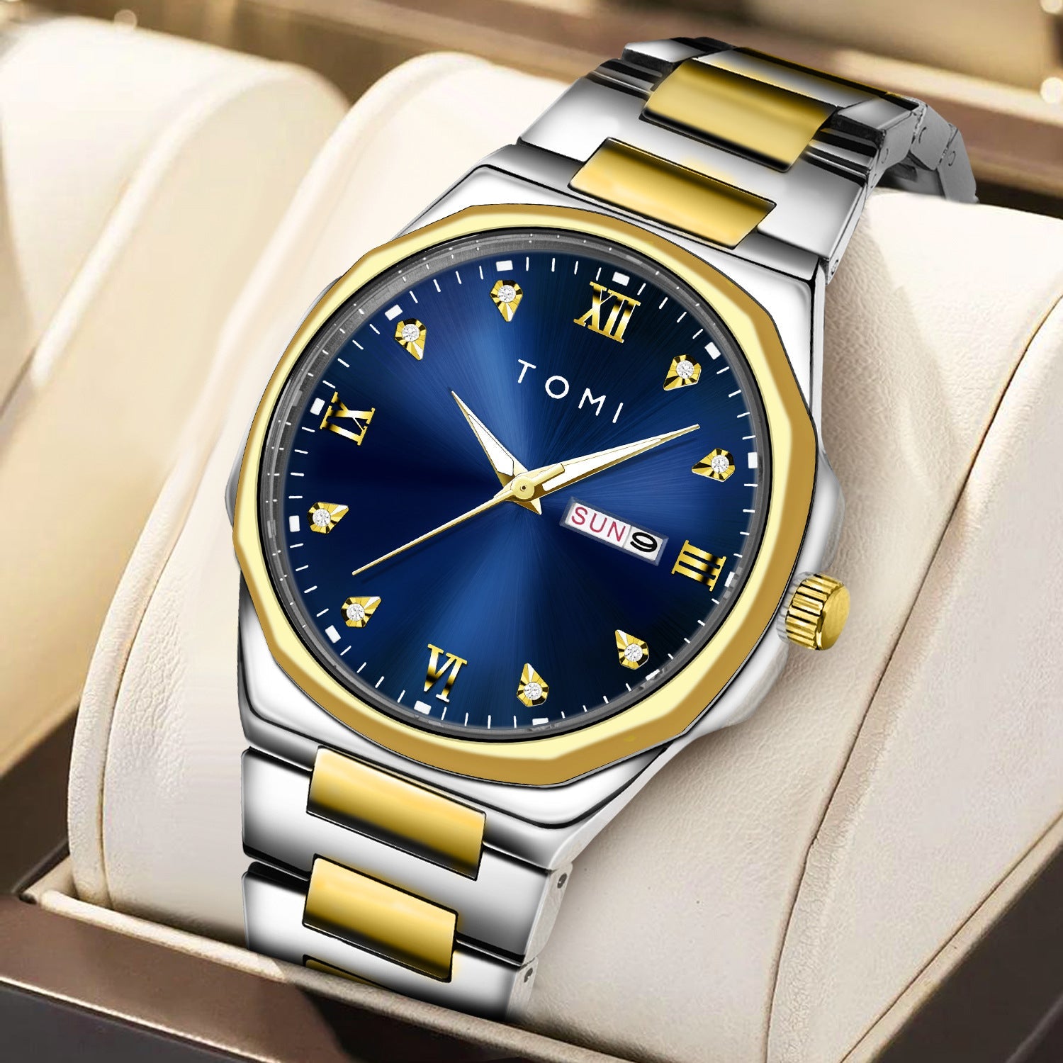 Simple Diamond Encrusted Quartz Watch with Stainless Steel Strap