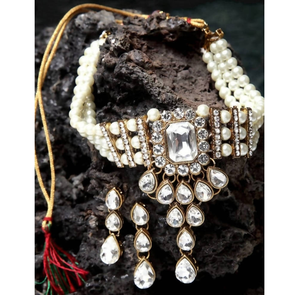 Traditional Stone and Pearl Embellished Statement Necklace Set