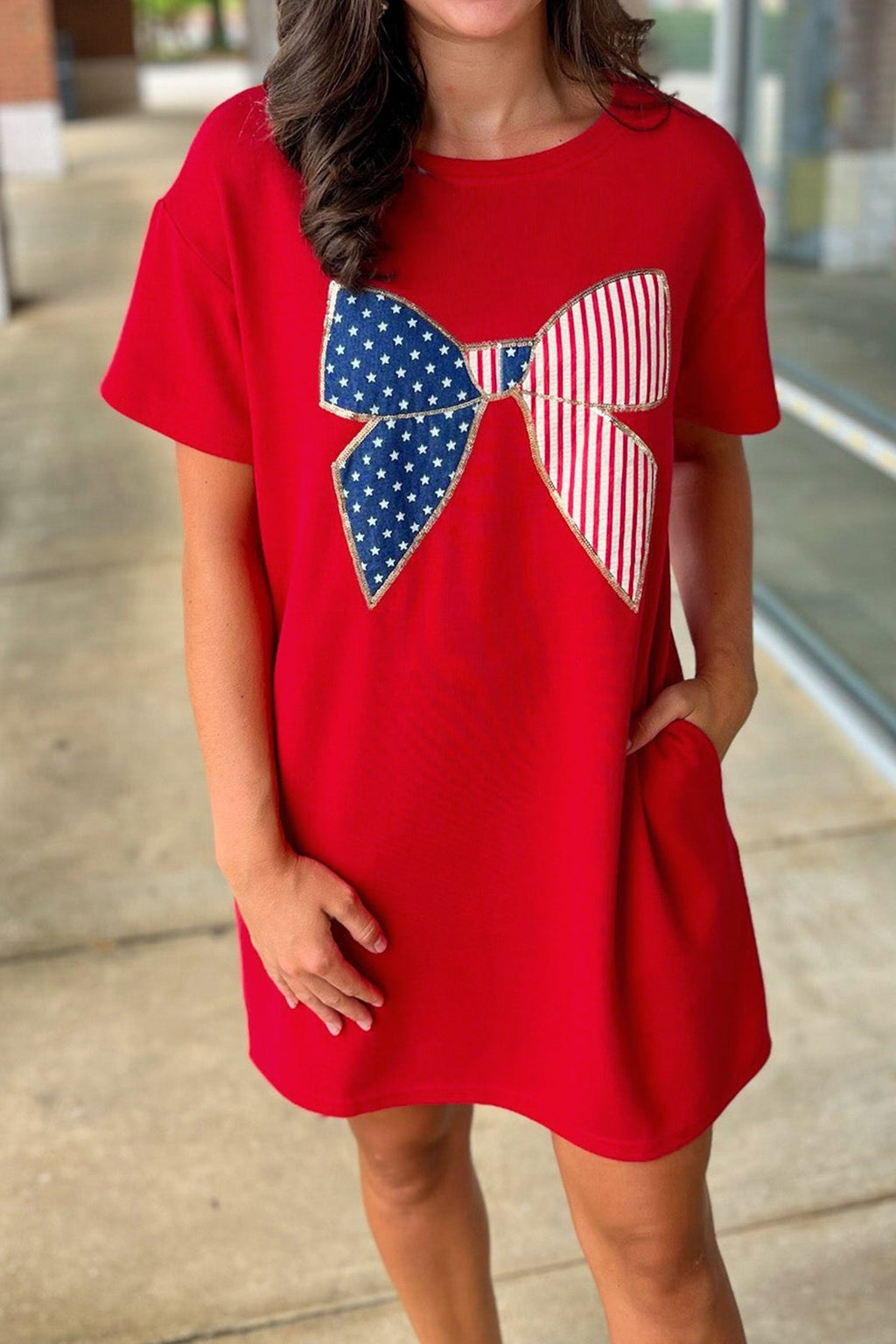 Red Sequin Stars & Stripes Bow T-Shirt Mini Dress