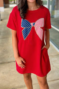 Red Sequin Stars & Stripes Bow T-Shirt Mini Dress