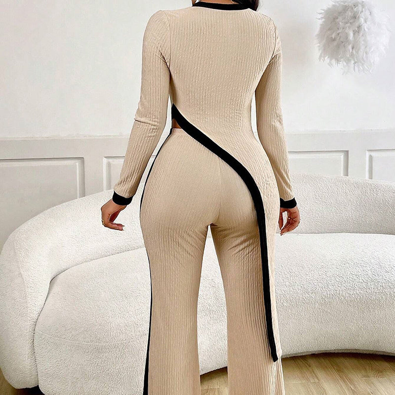 Women’s Asymmetrical Two-Piece Long Sleeve Top and Pants Set - Image 7