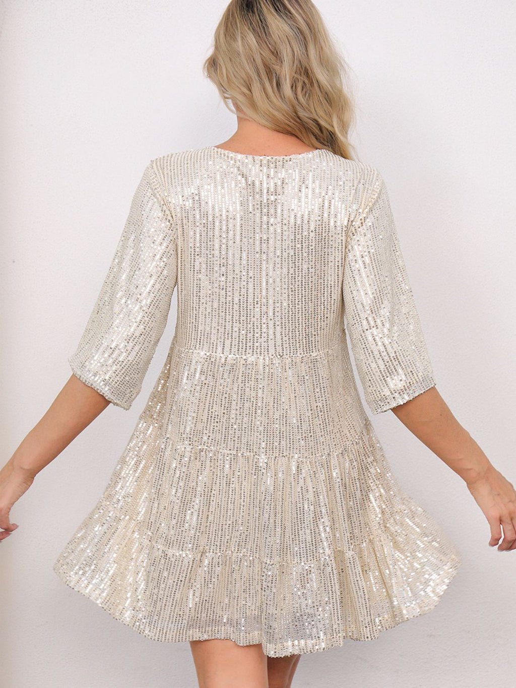 Sequin Round Neck Half Sleeve Mini Dress | Shimmer
