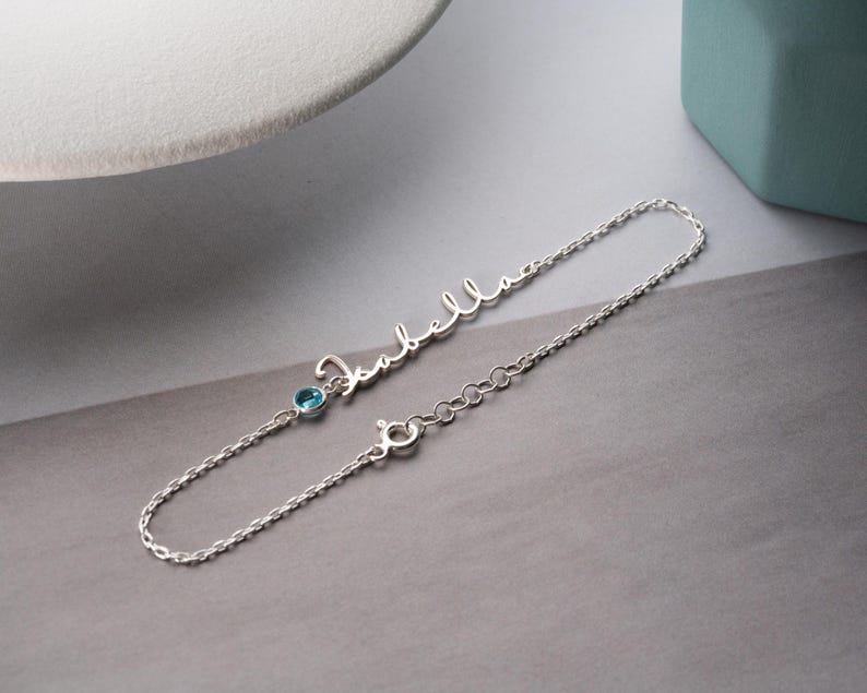 Personalized Cursive Name & Birthstone Bracelet Minimalist Jewelry