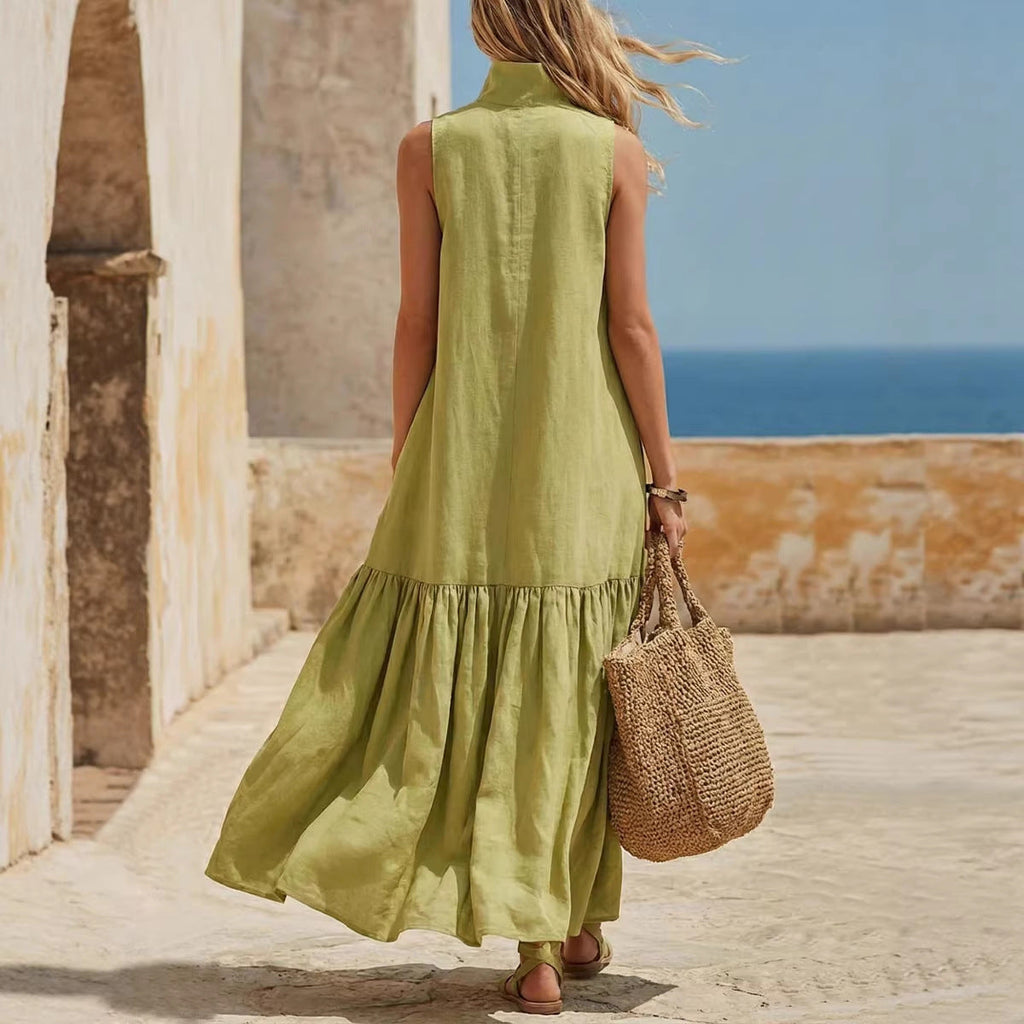 Women's Sleeveless Midi Resort Dress with Zipper Detail - Image 5