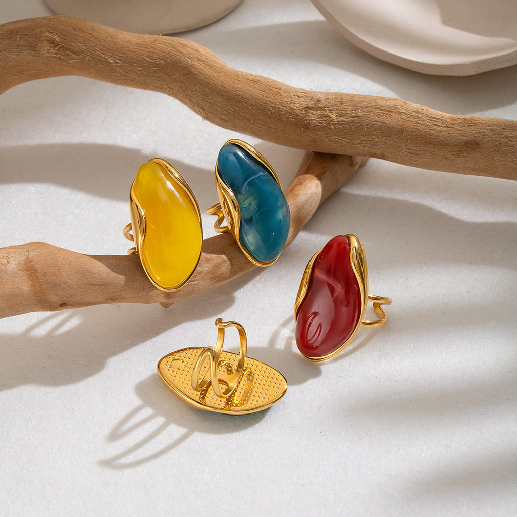 Womens Stainless Steel Resin Open-End Ring