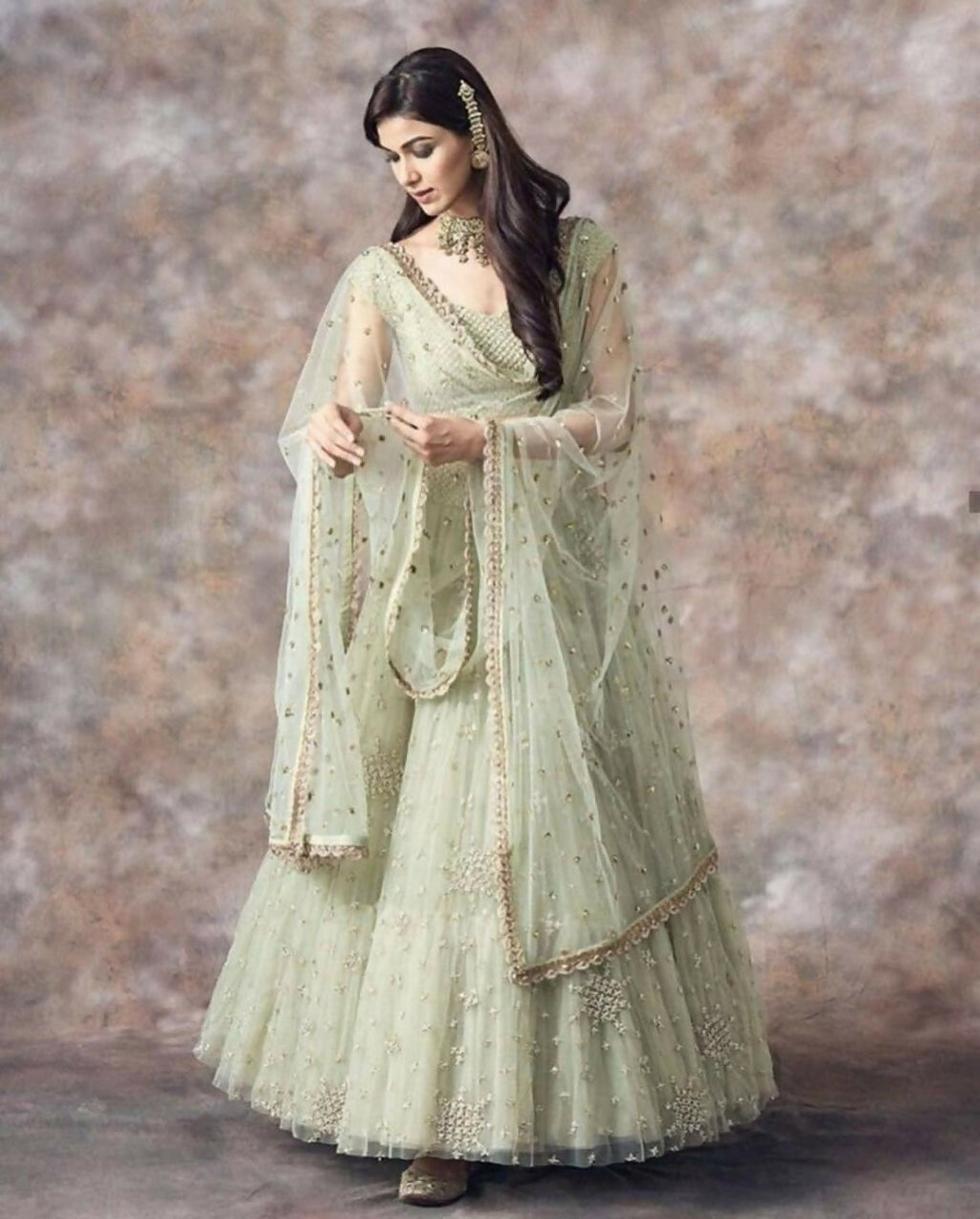 Aqua Green 3MM Sequin Embroidered Net Lehenga Choli with Dupatta