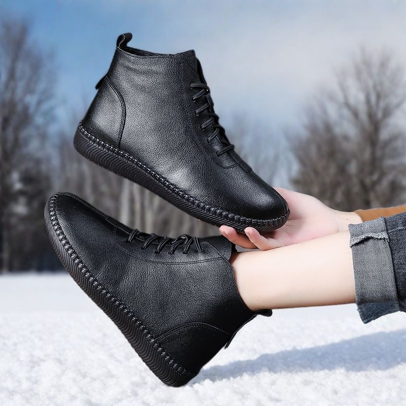 Women's Genuine Leather Soft Soled Lightweight Flat Ankle Boots