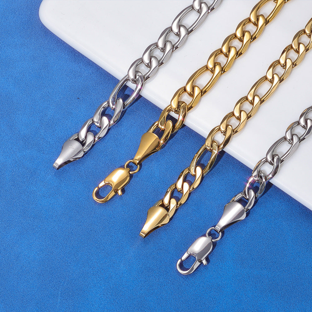 Day-shaped Clasp Stainless Steel Figaro Necklace