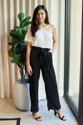 One-Shoulder Jumpsuit White Black Two-Tone Long Sleeve