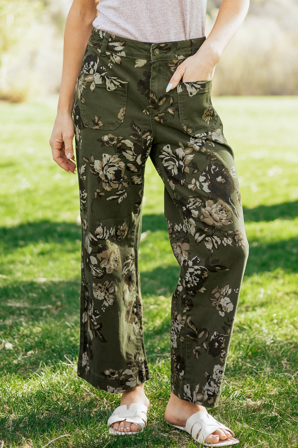 Floral Denim Patch Pocket Straight Leg Jeans