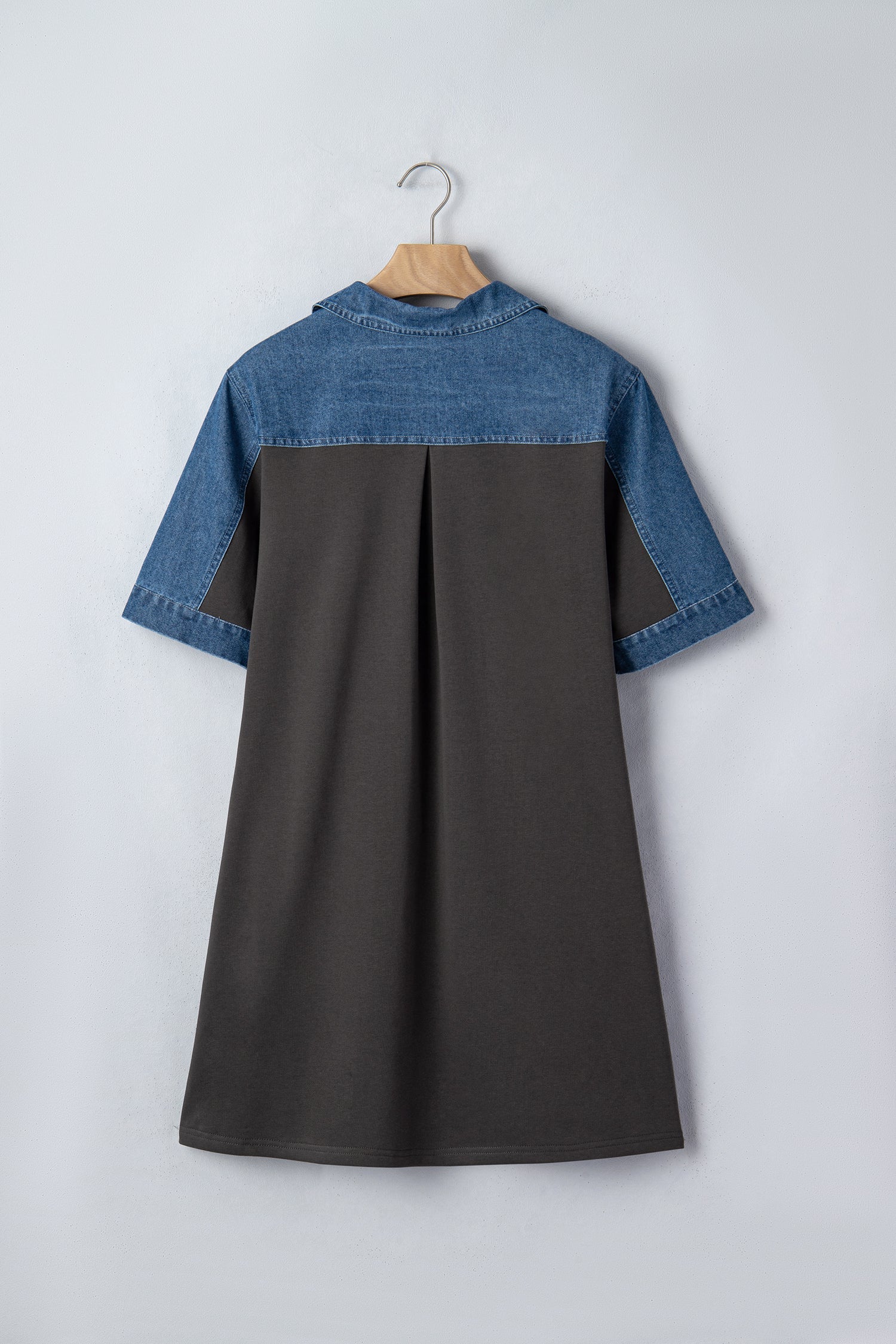 Colorblock Denim Patchwork Polo T-Shirt Dress in Charcoal Blue