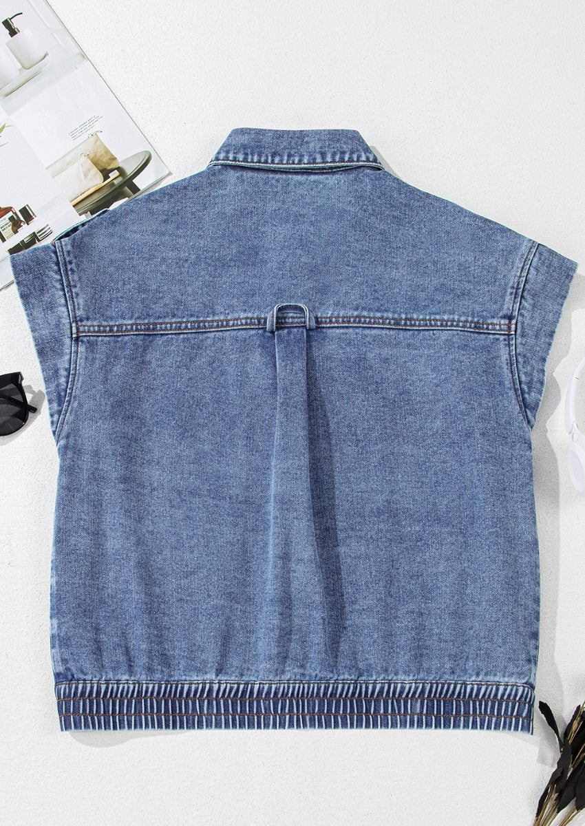 Button Up Cap Sleeve Denim Jacket | Classic Cotton Blend