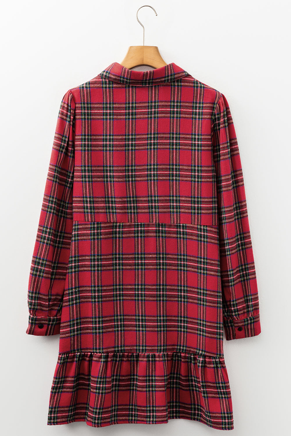 Wynlyra Plaid Long Sleeve Mini Shirt Dress with Ruffle Hem