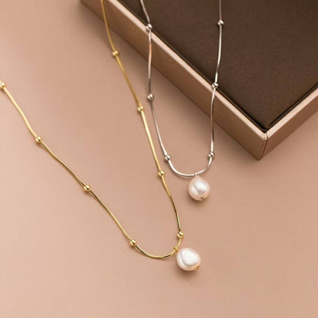 Gold Freshwater Pearl Irregular Chain Necklace Modern Minimalist