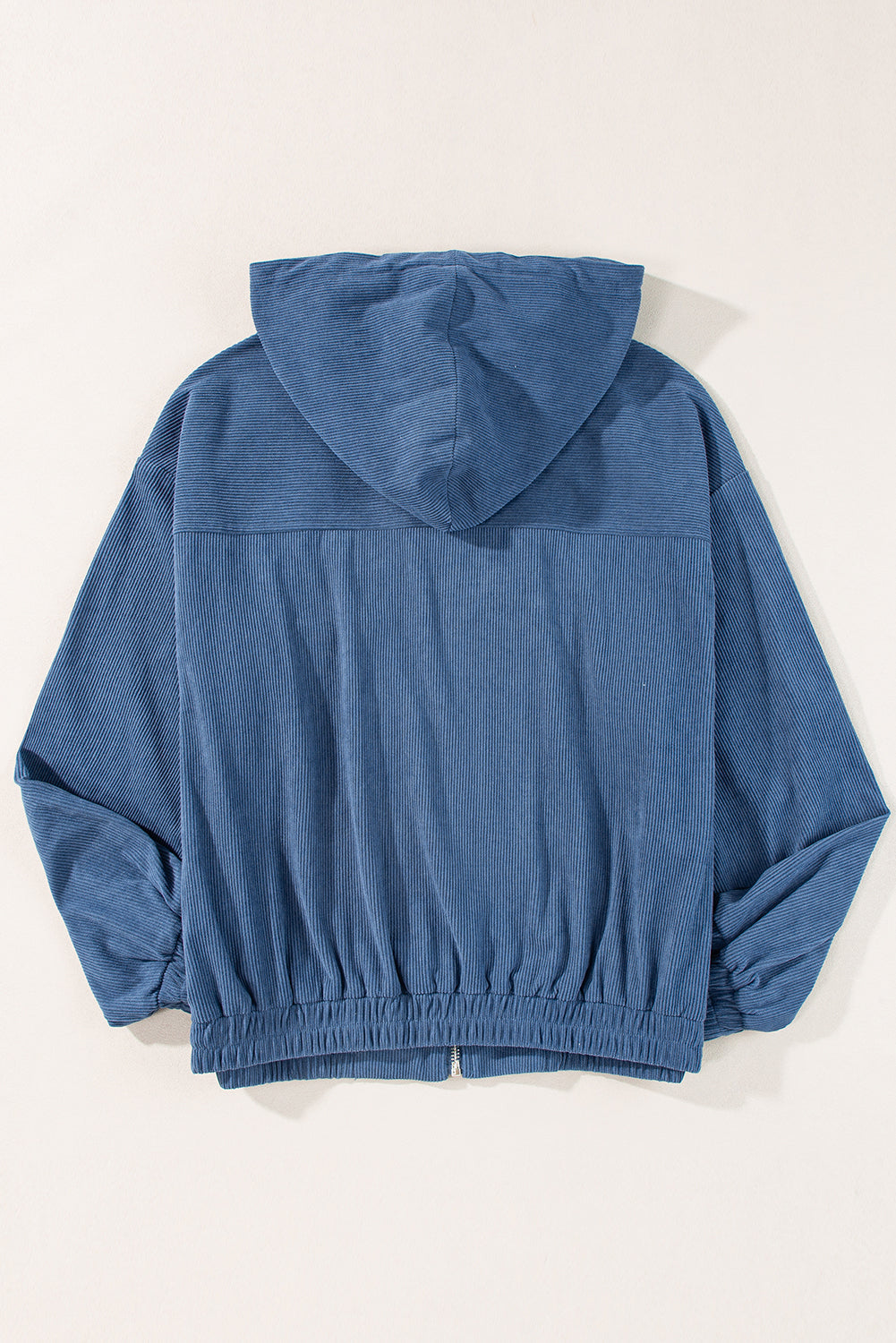Women's Cream Corduroy Zip-Up Hooded Jacket with Pockets