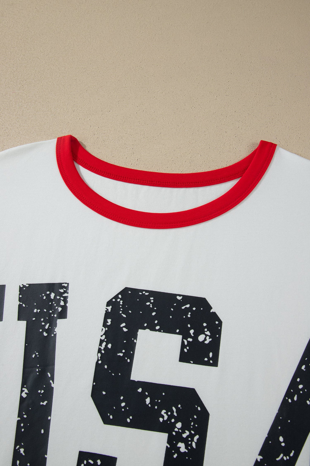 USA Varsity Stripe Trim Short Sleeve Cotton Tee - White Red Black