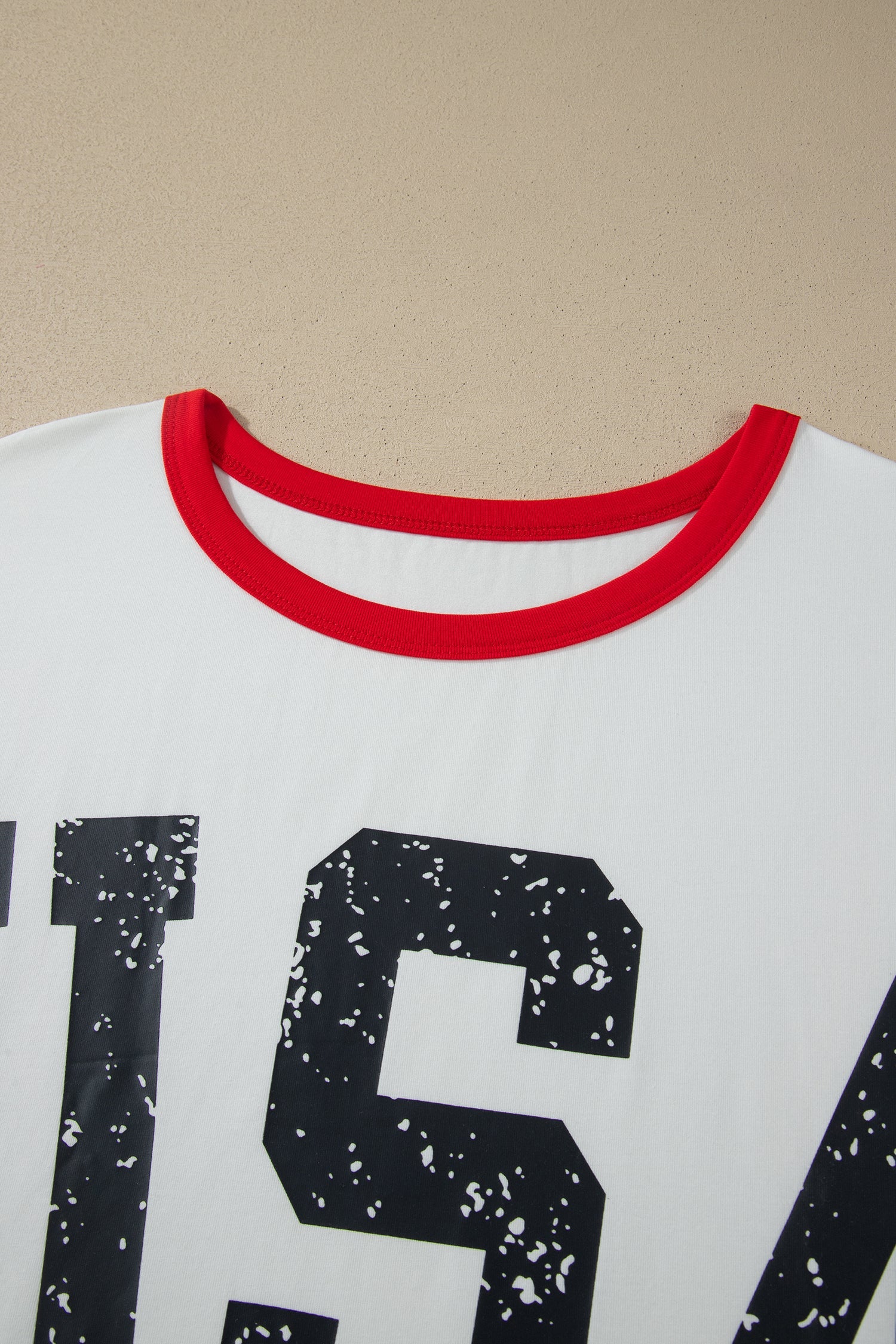 USA Varsity Stripe Trim Short Sleeve Cotton Tee - White Red Black