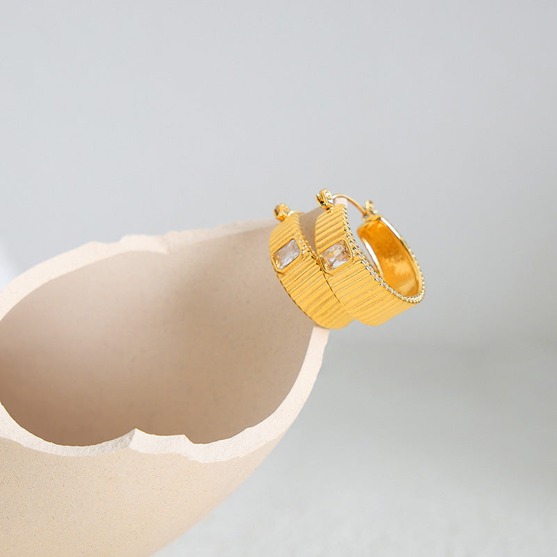 Striped Inlaid Zircon Earring Set For Women