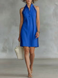 Women Sleeveless Polo Collar Shirt Dress Sporty Casual Mini Dress - Image 7