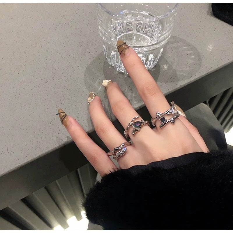Minimalist Irregular  Ring Set Women, High Grade Gradient Stone, INS Cold Tone Jewelry