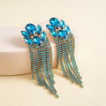 Womens Oval Rhinestone Inlaid Tassel Stud Earrings,Costume Earrings For Daily Banquet Party Wear