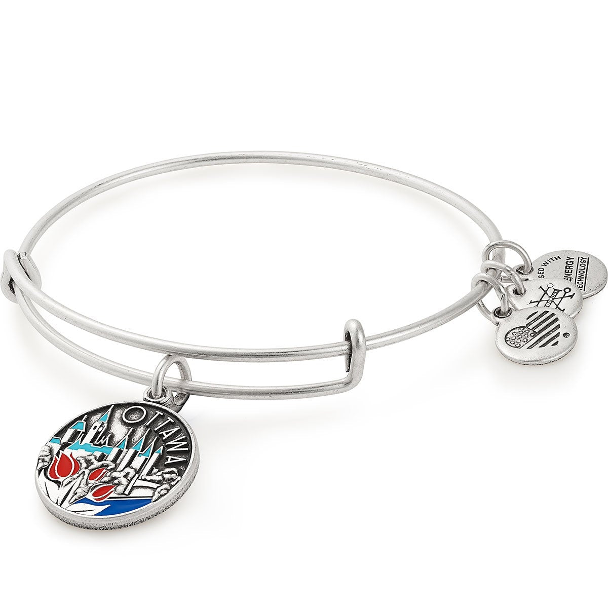 Silver-tone Ottawa Parliament Hill charm expandable wire bangle