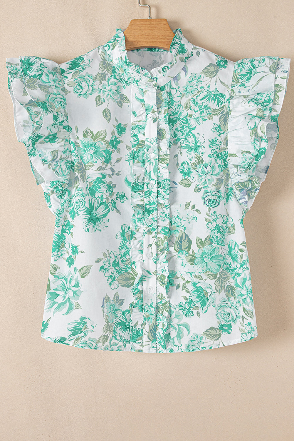 Floral Ruffle Sleeve Button-Up Shirt | Romantic Collared Blouse