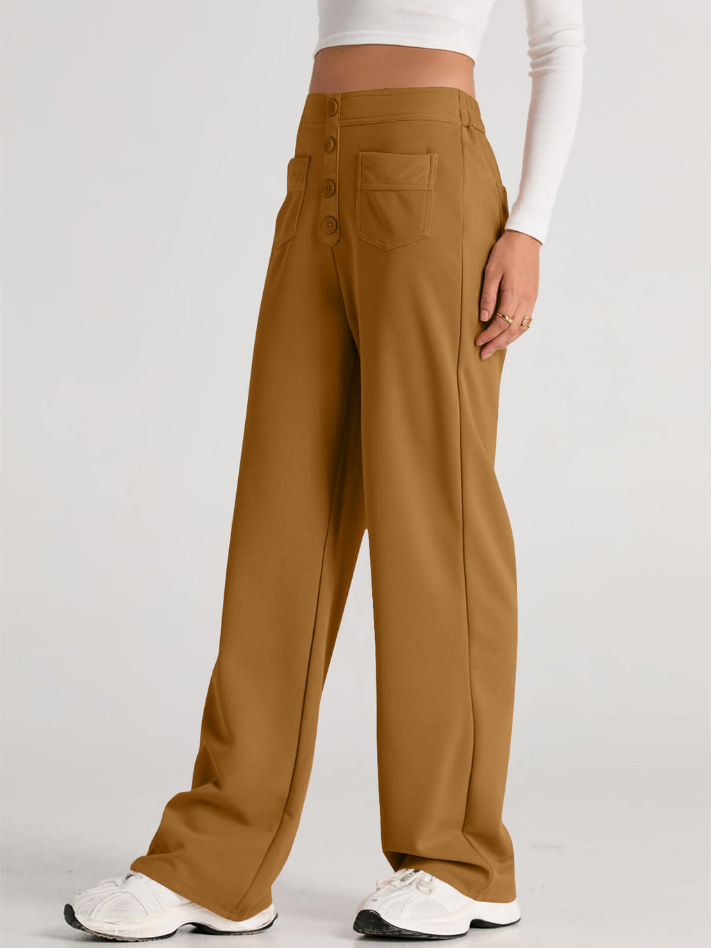 High Waist Wide Leg Pants | Black Polyester Relaxed Fit