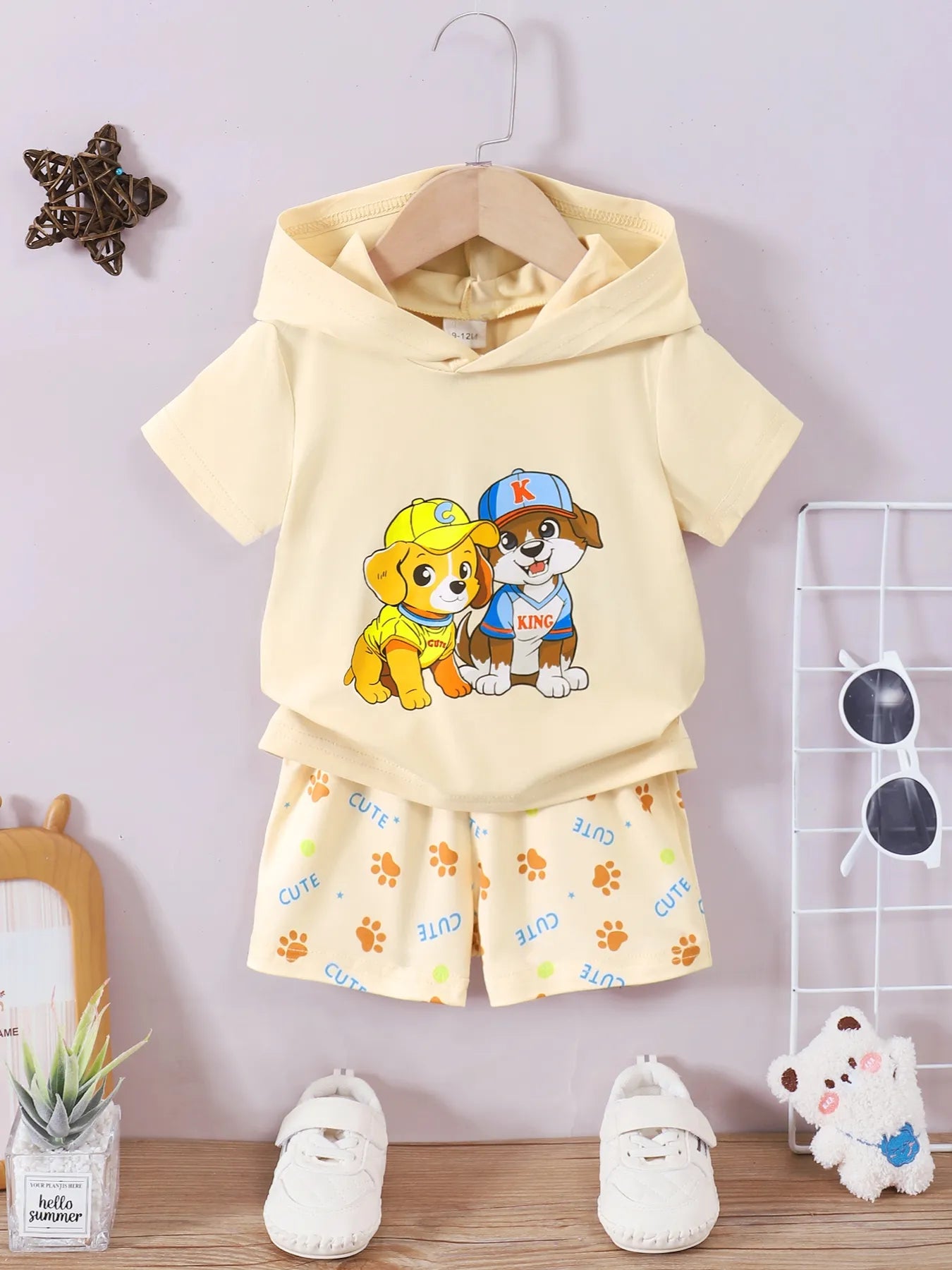 Children's Dog Short Sleeve Hoodie and Shorts Set