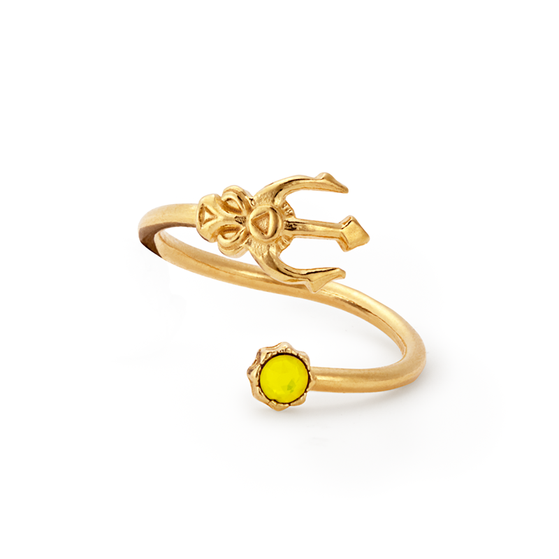 Trident Yellow Stone Wrap Ring - Elegant Adjustable Statement Ring