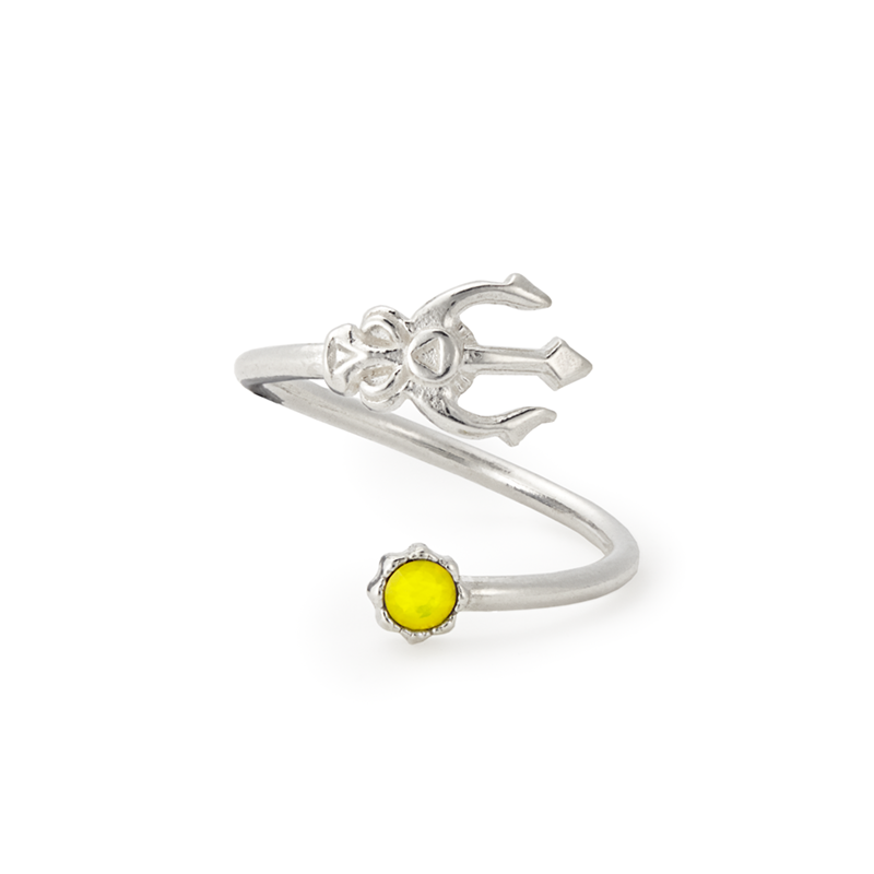 Trident Yellow Stone Wrap Ring featuring a vibrant yellow stone and intricate wrap-around band