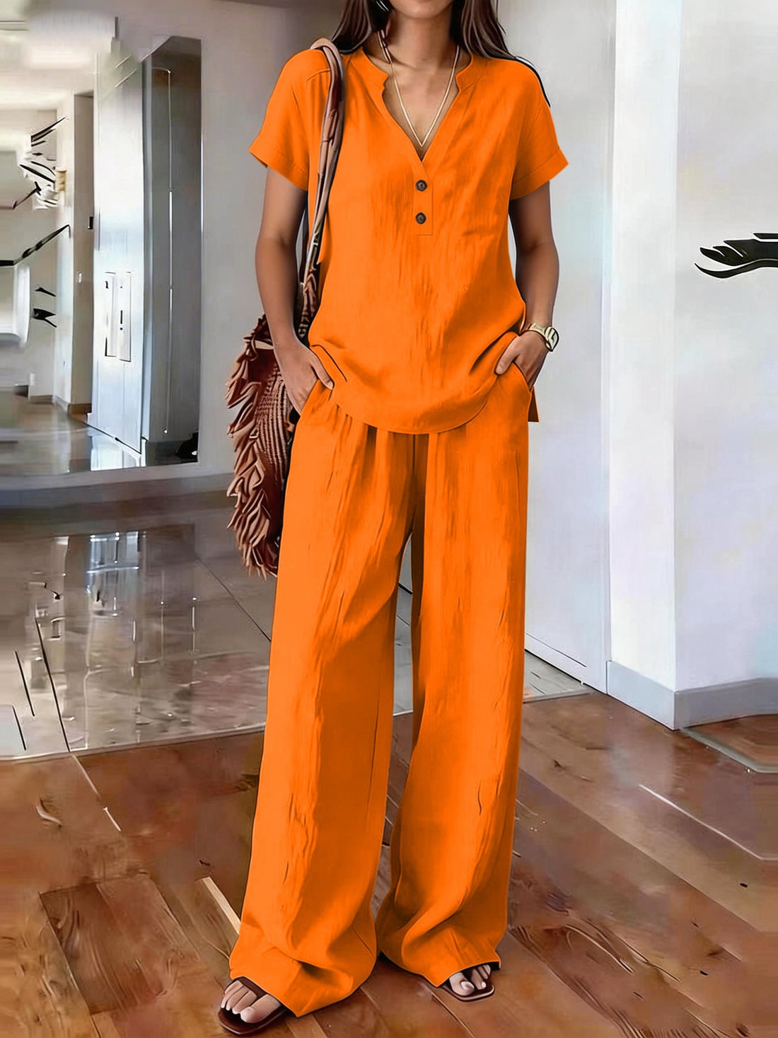 Women’s Casual Solid Color Two Piece Set Relaxed Matching Outfit - Image 6