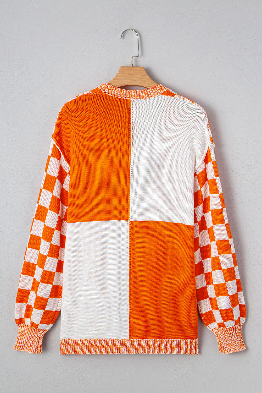 Wrenley Orange White Checkered Open Front Drop Shoulder Cardigan - Image 8
