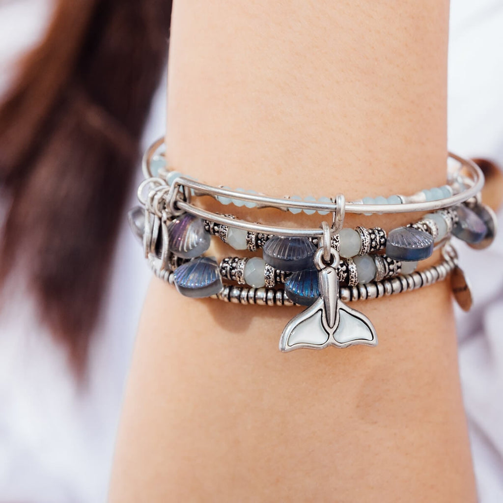 Whale Tail Charm Bangle with Mother of Pearl Stone