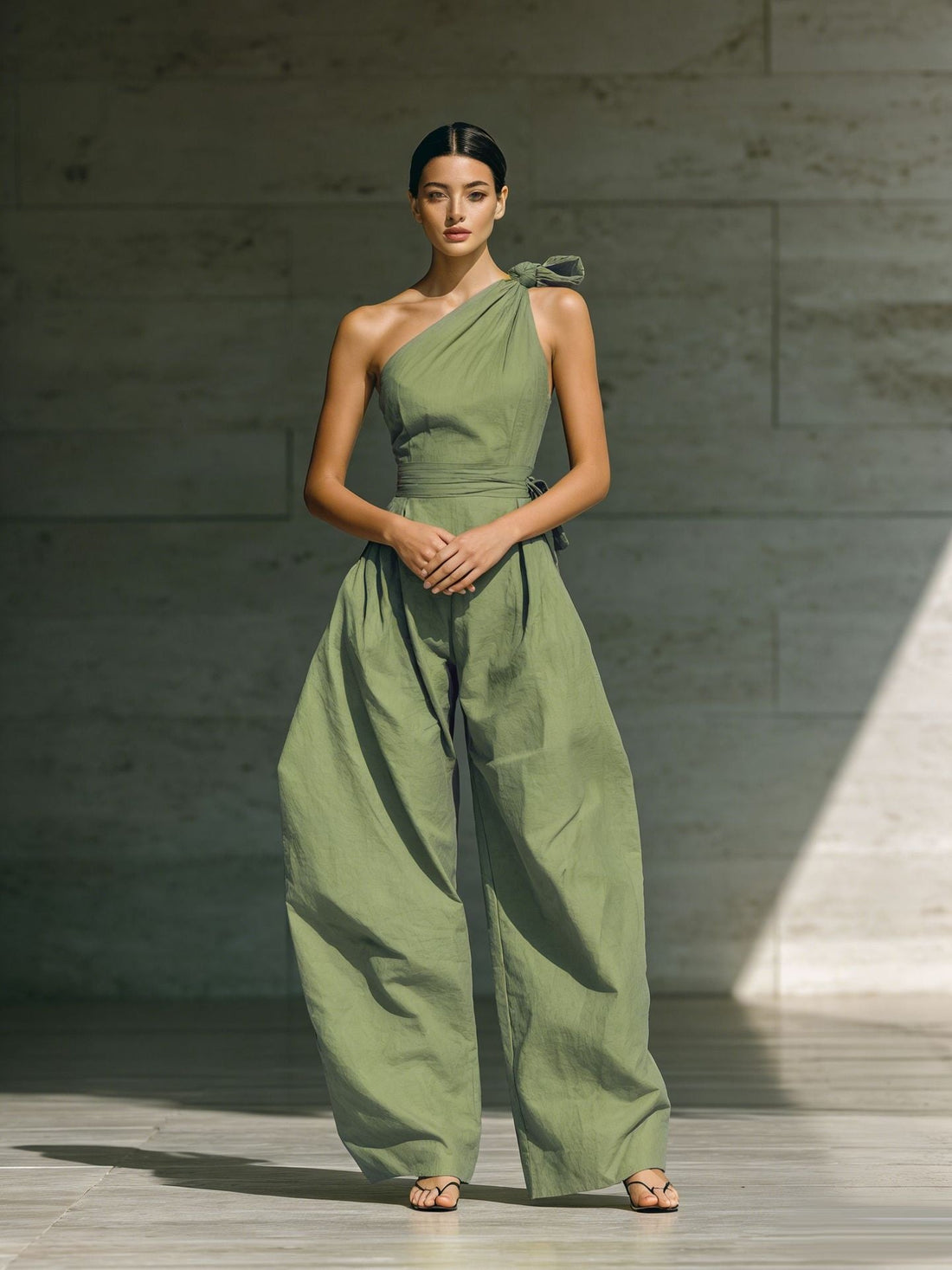 Women's One-Shoulder Belted Wide-Leg Jumpsuit - Image 8