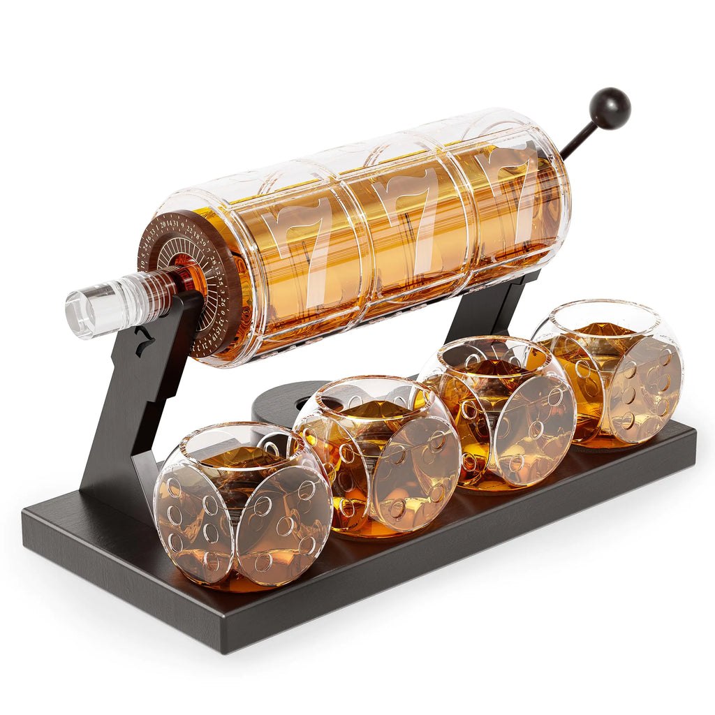 Slot Whiskey Decanter Sets for Men Kollea 50.7 Oz Whiskey Decanter Set with 4 Dice Glasses Casino Style Decanter for Bourbon Gifts for Men Dad Him Boyfriend Guy Birthday Anniversary Valentine