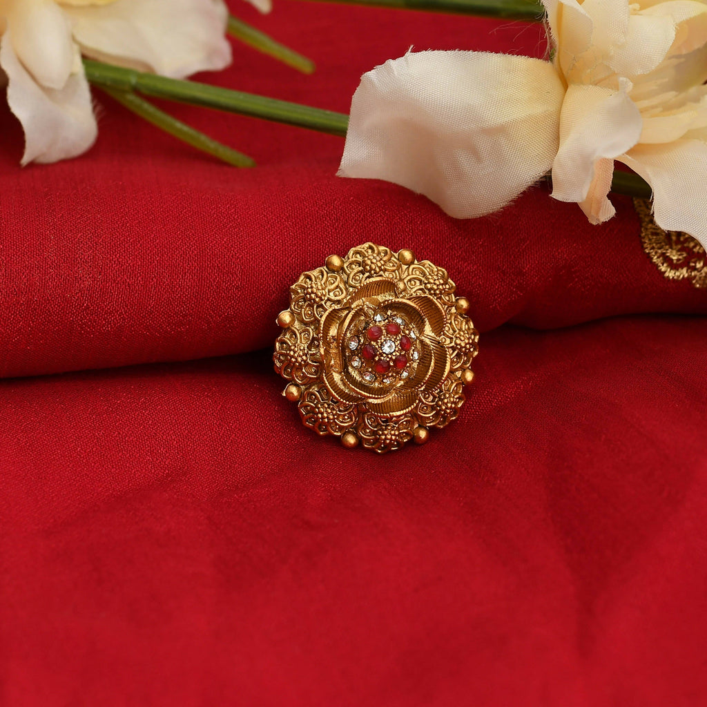 Gold-Polished Stone Studded Adjustable Ring Traditional Design