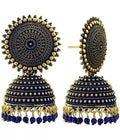 Blue gold-polished Meenakari Jhumka earrings with pearl details for girls