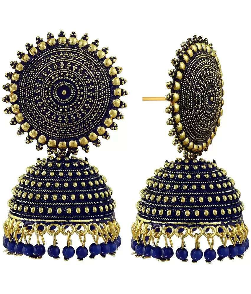 Blue gold-polished Meenakari Jhumka earrings with pearl details for girls