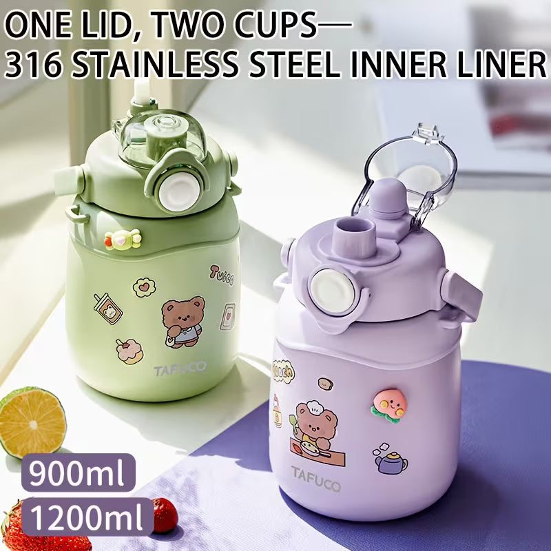 Large Belly Kawaii Insulated Vacuum Water Bottle with Strap