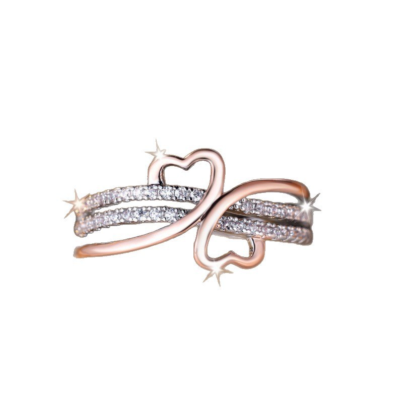 Two-tone Heart Ring With Zircon Inlay Minimalist Heart Design