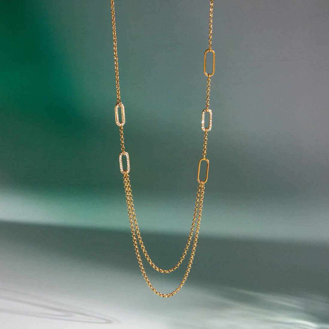 Layered Zircon Pendant Necklace in Stainless Steel