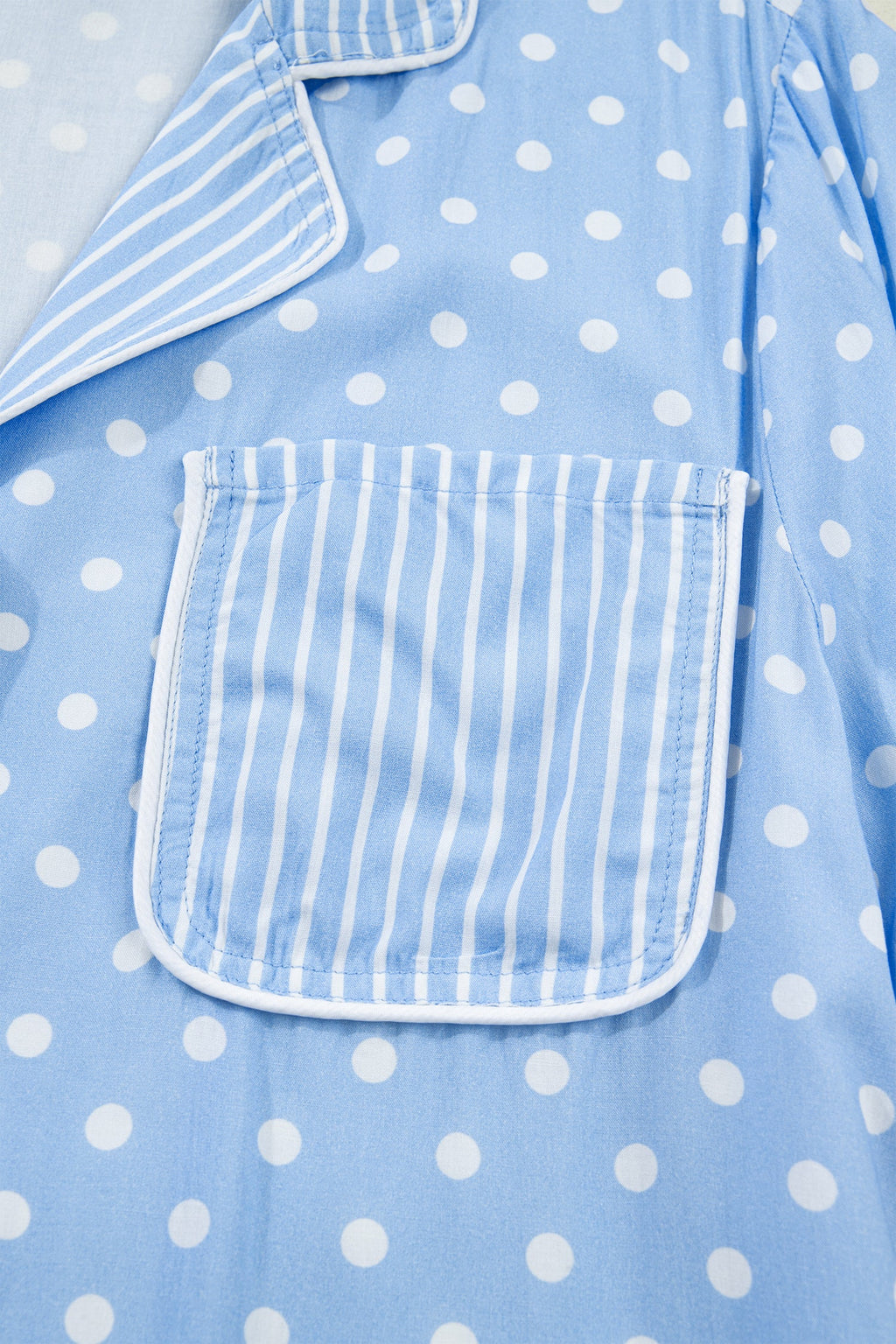 Ila Soft Short Pajama Set: Light Blue Polka Dot Cotton Loungewear