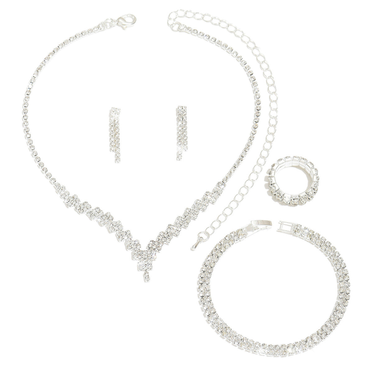Women Traditional Indian Style Rhinestone Jewelry Set,Necklace And Earrings,Elegant Bridal Costume Accessories For Wedding Party Occasion