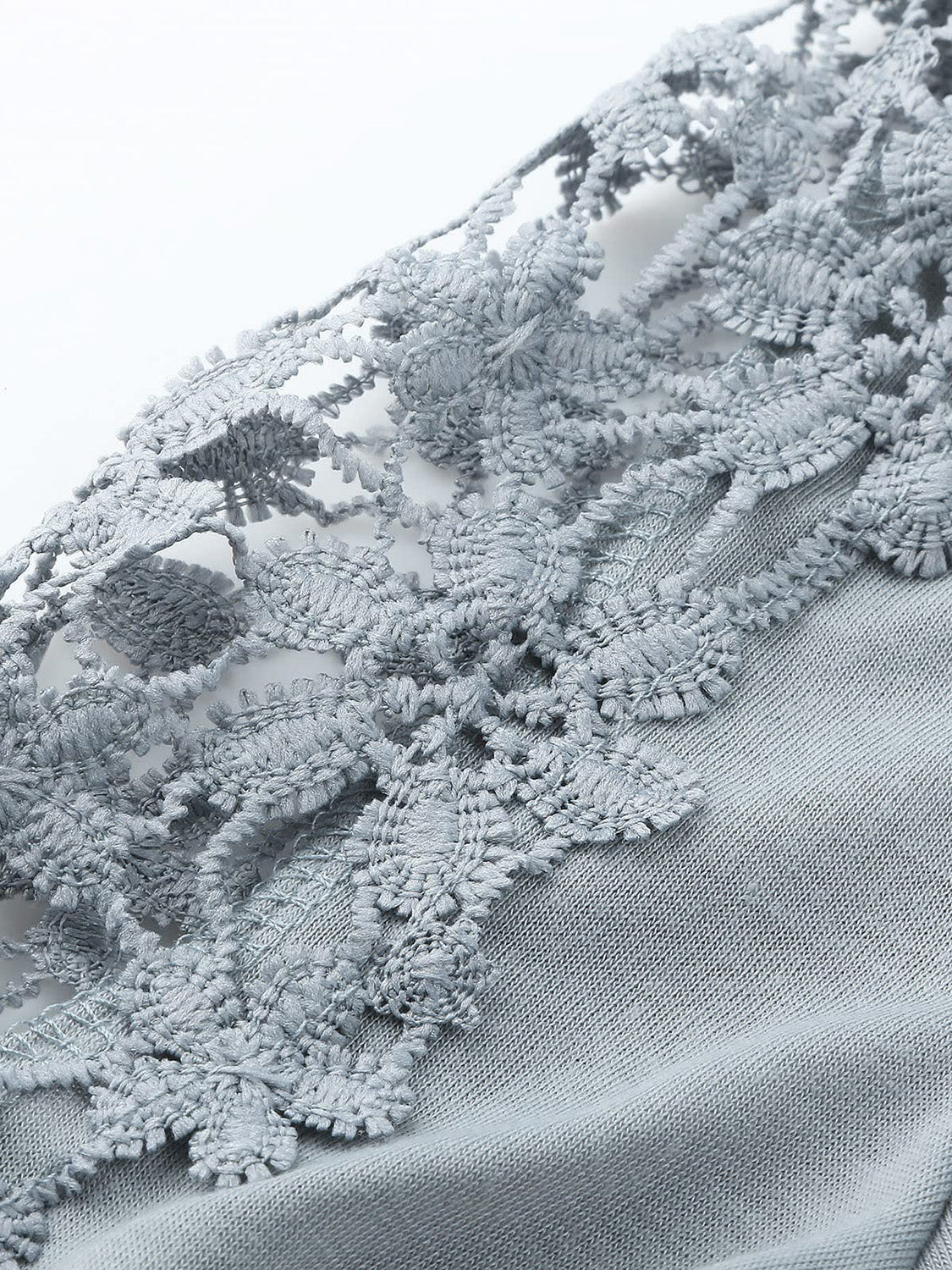Women's Grey Long Sleeve T-Shirt with Delicate Floral Lace Detail - Image 4
