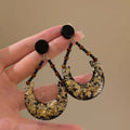Retro Moon Beaded Stud Earrings – Black and Gold Niche Jewelry